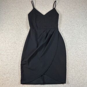 Lulus Black Mini Dress Small Spaghetti Strap Bodycon Minimalist LBD Date Night